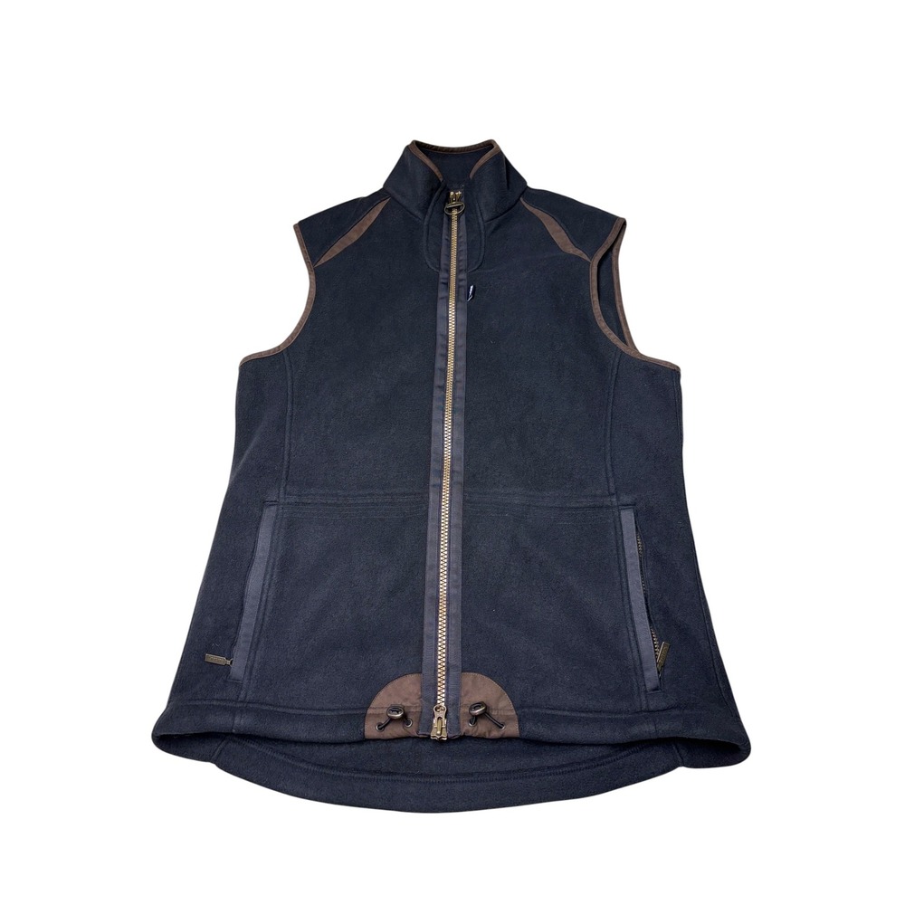 Barbour Langdale Fleece Gilet Navy Blue Vest Brown Trim Mens Large  Zip Up